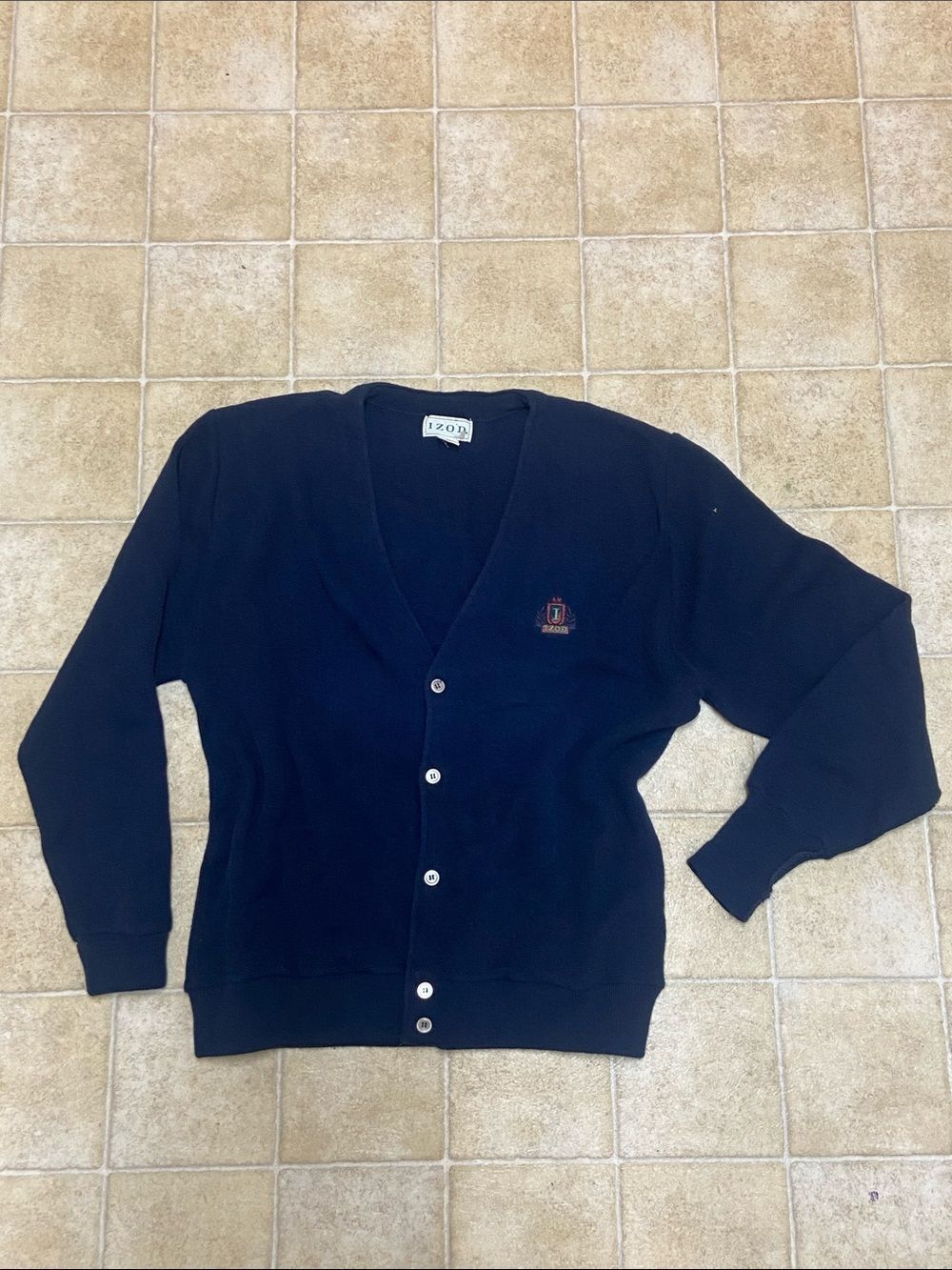 Izod Navy Button-Up V-Neck Cardigan with Crest Size L